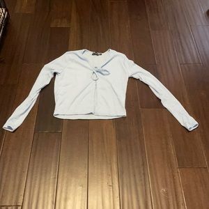 Blue long sleeve tie in front top